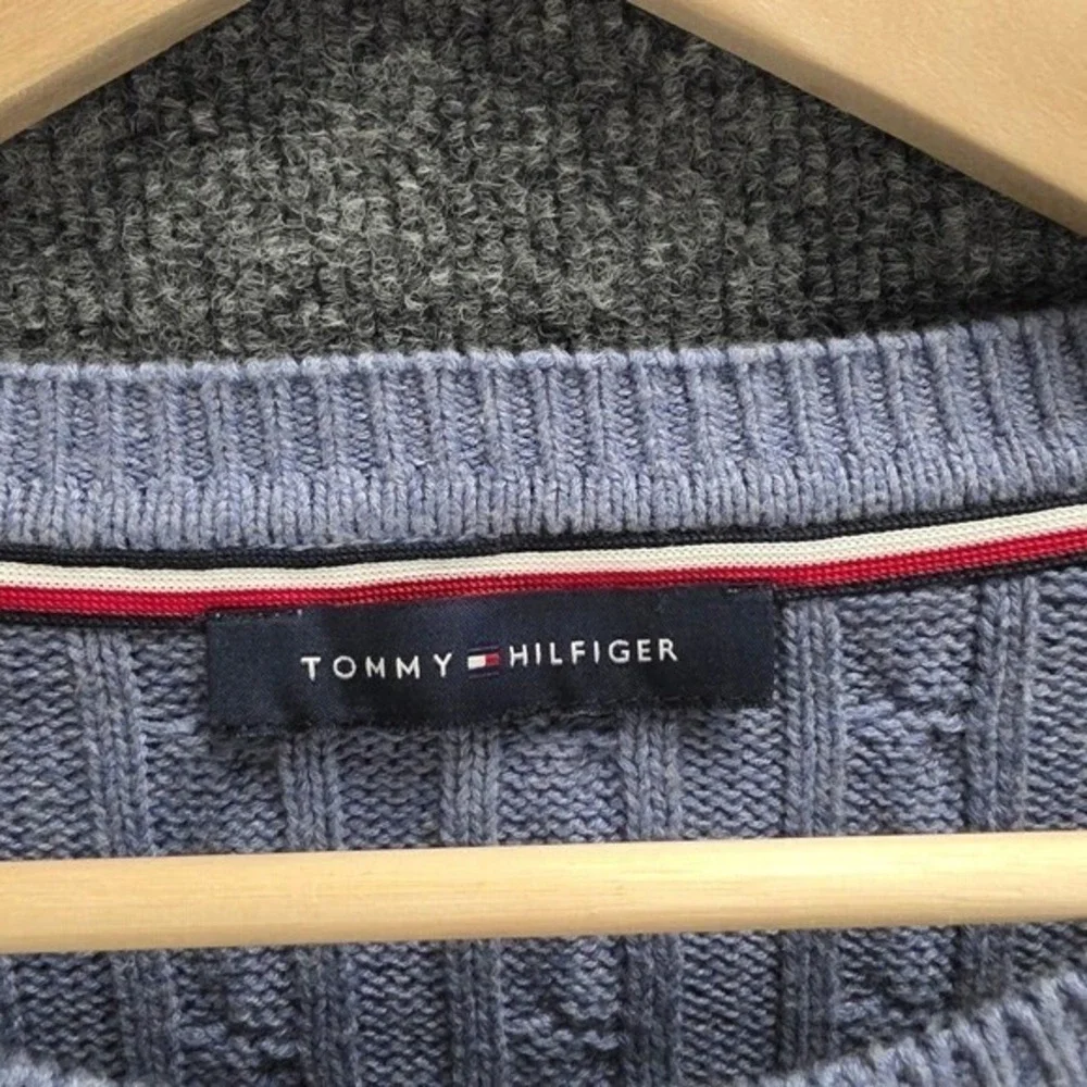 Tommy Hilfiger Womens Light Blue 100%Cotton Cable Knit Crew Neck Sweater